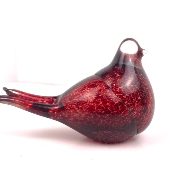 Hand Blown Art Glass Bird Figurine Red Speckled Murano Style Studio Art Glass - Picture 4 of 10